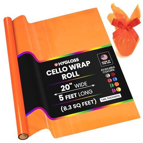 Hygloss Products Cellophane Roll – Cellophane Wrap for Crafts, Gifts, and Baskets 20 Inch x 5 Feet, Orange