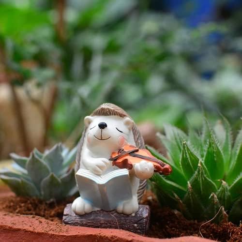 Miniature Hedgehog Playing Violin, Garden, Table Decor, Dashboard (6 x 4.5 x 6.5 cm)