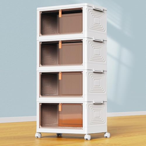 YFXCVSL 4 Tier Plastic Storage Bins with Lid 23QT, Stackable Storage Containers with Wheels, Folding Storage Boxes, Stackable Storage Bins, Organizers and Storage for Living Room,Office,Dorm by YFXCVSL - Used condition - US$30.35
