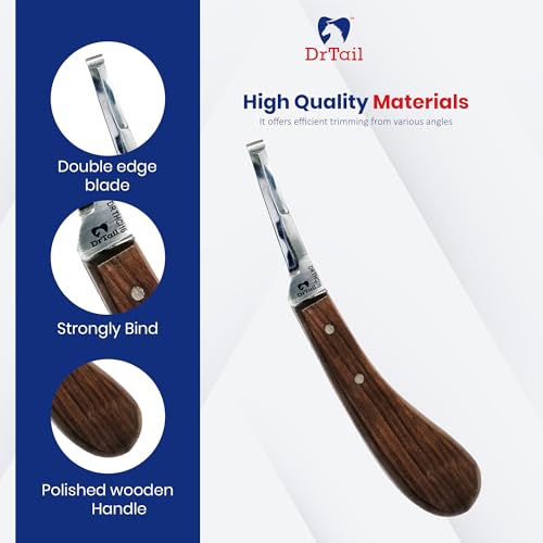 Image of Hoof Knife Double Edged Curved Blade - Stainless Steel Curved Blade Farrier Tool with Wooden Handle, Multipurpose Hoof Trimming Knife for Livestock, 3-Inch Blade, 8.5-Inch Overall (Double-Edge - RH)