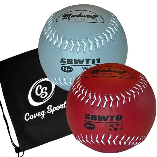 Weighted Softballs For Pitching & Throwing Practice - (12 Inch Balls, Multi-Packs) - Training Aid Sets Of Heavy Softball Balls For Fastpitch Softball, Bundled With Covey Bag (9 Oz & 11 Oz) #TOP25