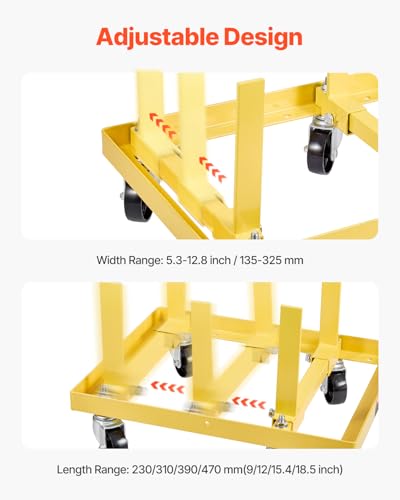 VEVOR Motorständer Motorhebewagen (340 kg belastbar) mit Einstellbarer Breite & Länge, Hochleistungs-Motorhalterung aus Stahl mit 4 Lenkrollen und 2 Ratschenbändern, geeignet für die meisten Motoren