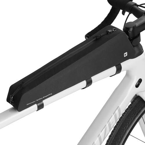 Rhinowalk ロングトップチューブバッグ 1.6L 防水 自転車フレームバッグ ストラップ固定 600D TPU ケーブルポート付き バイクパッキング対応