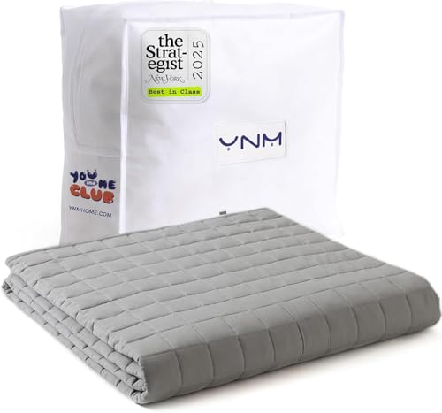 Image of YnM Oeko-Tex Certified Premium 60 x 80 Inch 20 Pound Cotton Calming Heavy Weighted Blanket with Glass Beads for Queen and King Beds, Light Grey