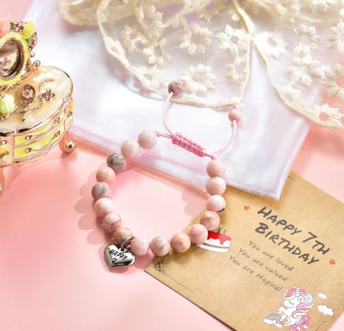 Image of 7 Year Old Girl Birthday Gifts: Zebra Stone Beaded Bracelets For Girls, Adjustable Girls Bracelets, The Coolest Birthday Gifts For 7 Year Old Girls! Ideal For 7th Birthday Granddaughter Gifts Bracelet