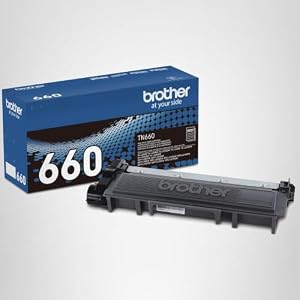 Cartucho de tóner Brother genuino de alto rendimiento, TN660, tóner negro de repuesto, rendimiento de páginas de hasta 2,600 páginas, cartucho de reposición de Amazon Dash, color negro, 1 paquete