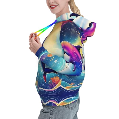 Sweat à capuche coloré et doux motif dauphin océan, pull ajusté à imprimé graphique - 2