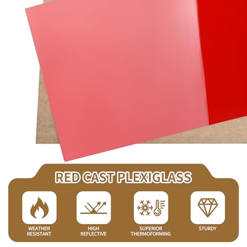 Image of Lesnlok 12 x 24 Red Acrylic Sheets 1 /8 inch Thick 3mm 2 Pieces Cast Plexiglass Sheets,for Laser Cutting,Painting, Handicrafts, DIY Display Projects (2, red, 12 x 24 x 1 /8)
