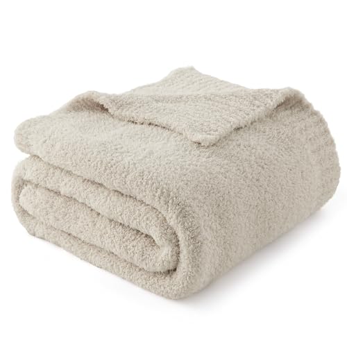 Bedsure Ivory Knit Throw Blanket for Couch, Bedding Sofa - Super Soft, Cozy, Fuzzy, Fluffy Blanket Dupes, Gentlesoft, Breathable Warm Gift for Women, Winter Decor, Beige, 50x60 Inches