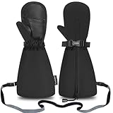 Andake キッズスキーミトン手袋 ロングカフ付き 防水 冬 暖かいスノーグローブ 幼児 赤ちゃん 女の子 男の子 (ブラック, 1-2歳)