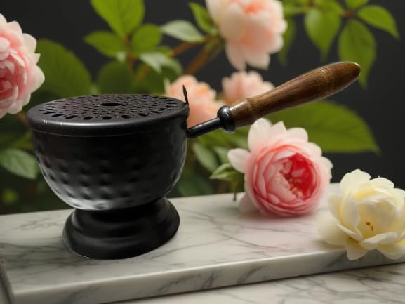 Heaven Decor Incense Burner, Loban Burner with Handle, Dhoop Dhuni Burner Sambrani Dhoop, Resin & Home Office Temple Prayer Butler (Medium)