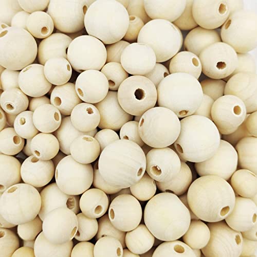 pojah Lot de 120 perles en bois avec trou - Rondes - Naturels - Grandes perles en bois à enfiler - Pour la fabrication de bijoux en macramé (16 mm) – vue 4