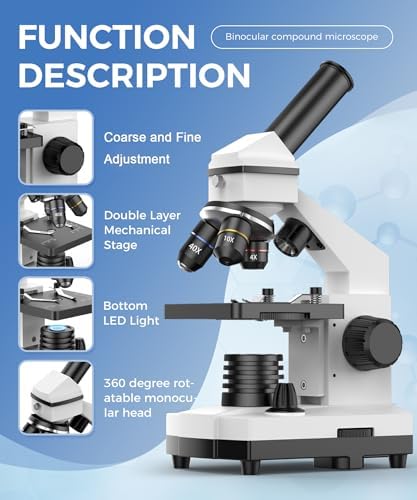 PalliPartners Compound Microscope for Adults & Students, White | 100X-2000X High-Power, Biological Microscope, School Lab & Home Education, with Slides Set & Phone Adapter - View 6