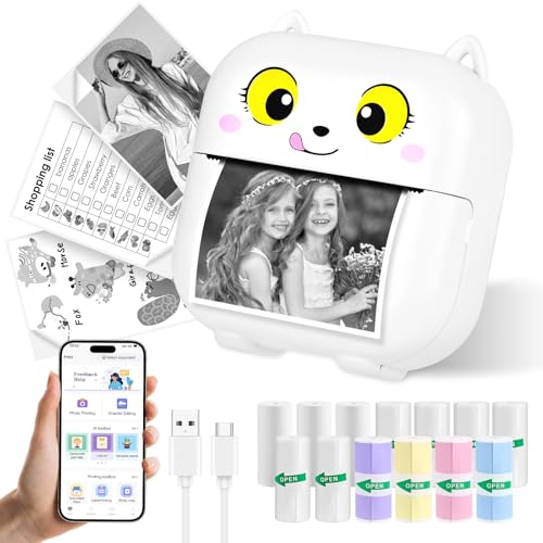 Ambesty Mini Drucker, Mobiler Fotodrucker, Tragbarer Wireless Thermodrucker Mit 13 Rollen, Smartphone Bluetooth Drucker für Lernhilfe, Lernnotizen, Journal