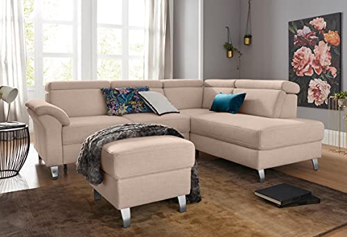 FUNTERIOR Exotic lshape Corner 5 Seater Linen Fabric Baby Pink Sofa Set (LHS)