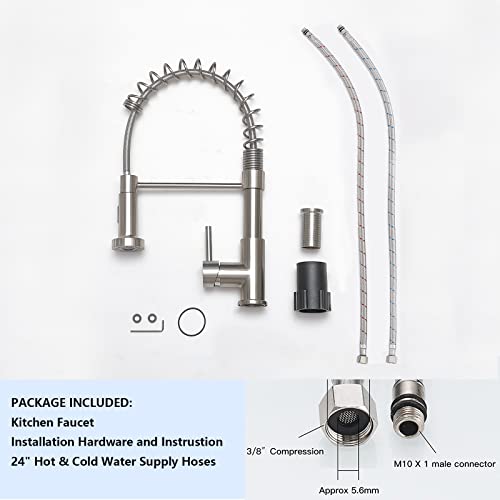 Shaco Commercial Brushed Nickel Kitchen Faucet With Pull Down Sprayer, Modern Stainless Steel Single Handle Spring Kitchen Faucets For Farmhouse Outdoor Rv Camper Laundry Prep Wet Bar Sink 1 Hole #TOP6