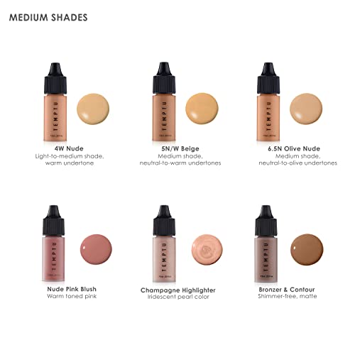 TEMPTU One Airbrush Make-up Kit with Cordless Compressor, 6 Shades: 11-Piece Set, Portable Air Brush Machine & Airpod Pro, 3 Shades of Foundation, Blush, Bronzer, Instant Concealer, Perfect Complexion