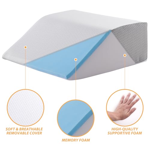 Image of Bedluxe Leg Pillow Elevation, Leg Wedge for Blood Circulation, Leg Elevating Pillow for After Surgery, Memory Foam Foot Knee Pillow for Sleeping 23.6x16.8x8 Inch Black