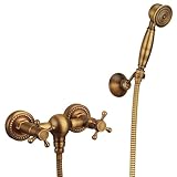 Grifo De Bañera Latón Dos Mandos Grifo De Ducha Con Ducha De Mano Retro...
