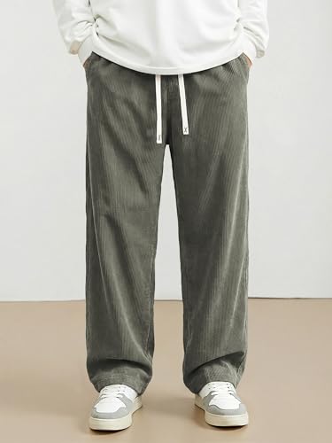 Image of JMIERR Mens Corduroy Pants Wide Leg Baggy Sweatpants | Loose Fit Joggers, Elastic Waist Drawstring, Casual Sweatpants, Vintage Pants, Fall Winter Fashion, Streetwear