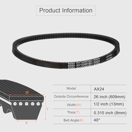 Image of uxcell AX24 EPDM V-Belt, Raw Edge Cogged Industrial Rubber V Belt 1 /2 inch Width x 24 inch Inside Circumference
