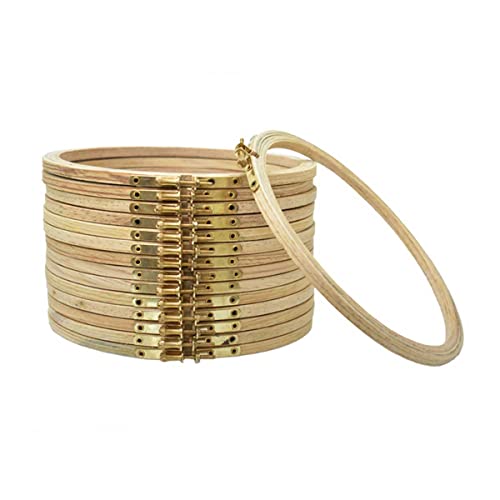Image of EmbroideryMaterial 8 Inch Round Wooden Embroidery Hoop Ring with Brass Screw | Aari Work Stand Frame for Hand Embroidery, Maggam Work, Punch Needle & Stitching (1 Piece)