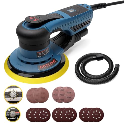 Lijadora rotorbital 5.0 mm carrera de lijado 360-400W Lijadora rotorbital sin escobillas con velocidad variable y discos de lijado de 125mm & 150mm para trabajar la madera
