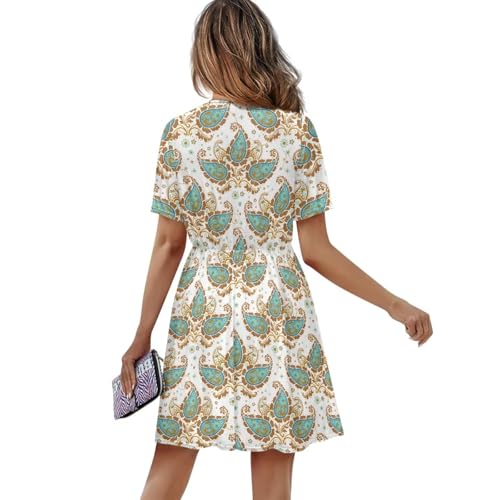 Summer Dresses Women's Fashion V-Neck Mid-Length Spring Sundress Party Dresses Short Sleeve Size S-2XL2