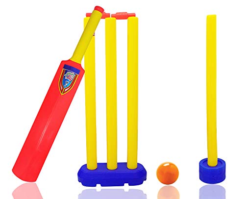 Image of Kabello Kids Cricket Set with 1 Bat, 1 Ball, 3 Wickets and 1 Stump Holder for Playing Cricket Pack of 1