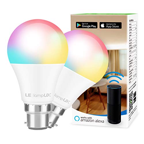 Lighting EVER LE Smart Bulbs Bayonet B22, Works with Alexa and Google Home, No Hub Required, Pack of 2 (8.5W = 60W, RGB and White 2700K - 6500K, 2.4GHz WiFi)
