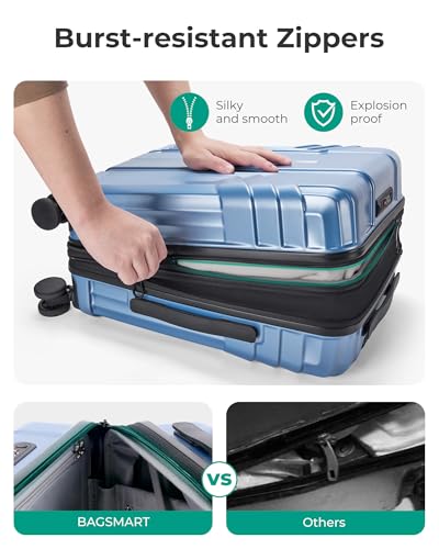 Image of BAGSMART Expandable Carry On Luggage 22x14x9 Airline Approved, Blue | Spinner Wheels, TSA Lock, Lightweight Hard Shell, Suitcase,22x14x9 Airline Approved,