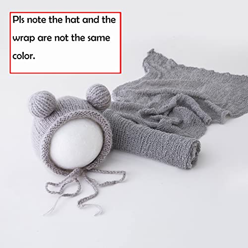 Vemonllas Newborn Baby Photography Props Outfits Hat Long Ripple Wrap Set for Boys Girls Photography (Light Gray) by Vemonllas - Image 2
