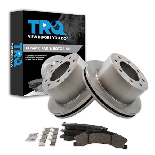 Image of TRQ Rear Brake Pad & Rotor Kit Ceramic Vented Compatible with 2011-2019 Chevrolet Silverado 3500 HD GMC Sierra 3500 HD