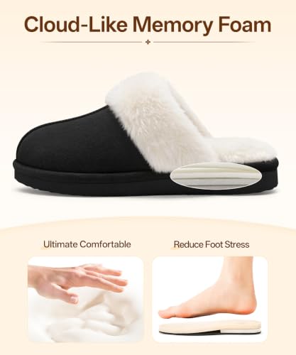 Image of Litfun Fuzzy Memory Foam Slippers for Women Indoor Outdoor House Shoes