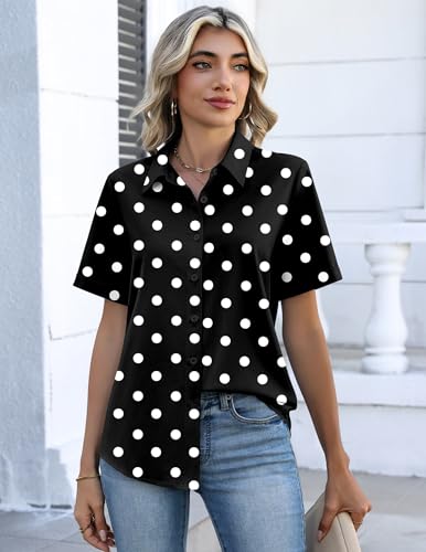 Image of Zeagoo Button Down Shirts for Women Short Sleeve Collared Tops Dressy Casual V Neck Blouses