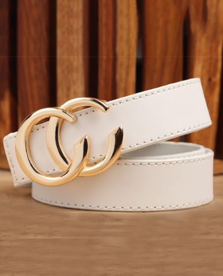 Stylish Women Leather Belt with Designer Metal Buckle | Adjustable Fashion Waist Belt for Jeans, Dresses & Casual Wear4009-WHITE-image-23