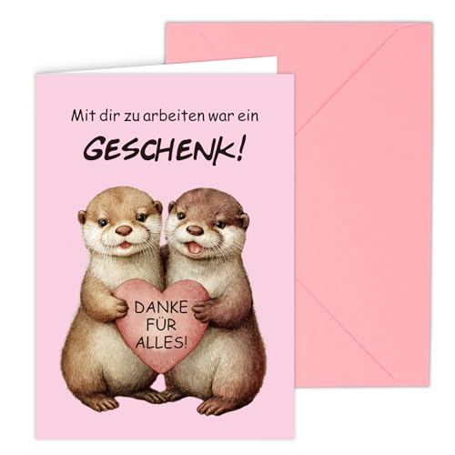 WenmthG Abschiedskarte Kollegen (Klappkarte, inkl. Umschlag), Otter Grußkarte Abschied Danke Jobwechsel Ruhestand, Abschiedsgeschenk Kollegen Kollegin Freunde Mann Frau