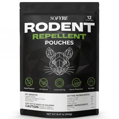 Rodent Repellent Pouches 12-Pack Mouse Repellent for Home RV Garage Car Basement, Mice Indoor & Outdoor Deterrent, Peppermint Cinnamon Cedarwood Rat Repellent, Plant-Based Natural Pest Control