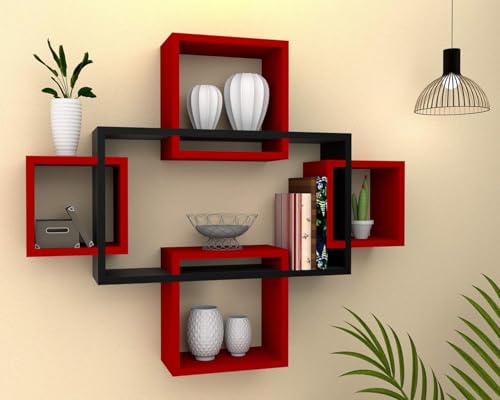 Image of Furniture Cafe Wall Shelves for Living Room Stylish Wooden, Book Shelf, Wall Mounted Wall Shelf for Photos, Decorations, in Living Room, Kitchen, Hallway, Bedroom, Bathroom(Bent shelve) (Brown)