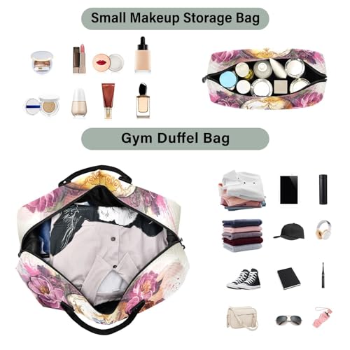 Large Travel Duffel Bag, Grim Skull Sports Tote Gym Bag, Shoulder Weekender Overnight Bag for Women Men, Carry On Luggage with Toiletry Bags4