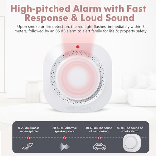 Smoke Detector, Battery Operated Smoke Alarm with Photoelectric Technology, Fire Alarms Smoke Detectors with LED Indicator and Test Button(4 Pack)