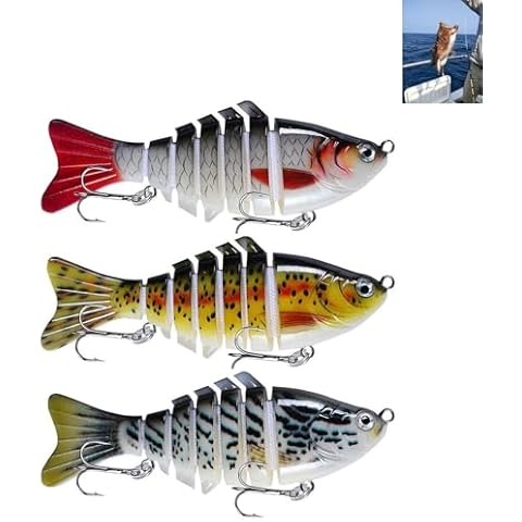 Sushenwe Fishing Lures for Bass Perch 3Pcs Saltwater Multi Jointed Swimbait Fishing Gear Hard Baits Freshwater Trout Crappie Lifelike Slow Sinking Bionic Swimming Animated Fish Lure Kits Cover