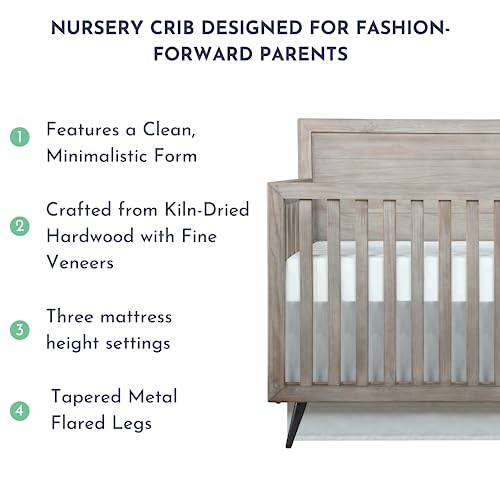 Evolur Stilnovo Mid Century 4-In-1 Convertible Crib In Windsor Oak Grey, Greenguard Gold Certified , 56X30.25X47 Inch (Pack Of 1) #TOP4