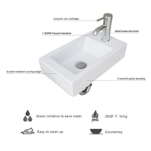 Wall Mounted Rectangle Porcelain Sink 1.5 Gpm Faucet Chrome Combo Pop Up Drain,Small Bathroom Wall Mount Vanity Sink Adjustable P-Trap #TOP4