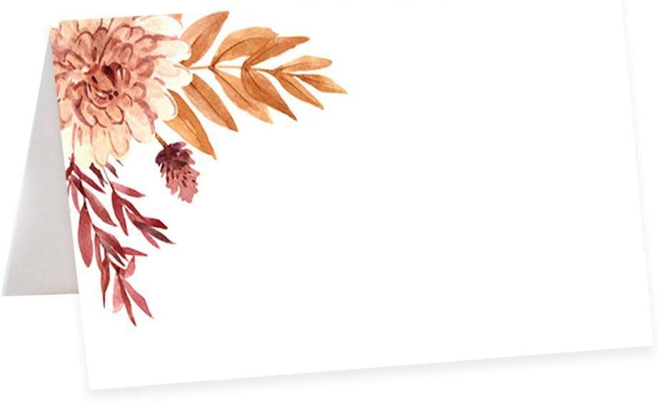 Andaz Press Autumn Dried Florals Table Tent Place Cards for Wedding Party Tables, Seating Name Place Cards, Scored for Easy Folding Tent Design, 56 Pack, 2 x 3.5 Inches