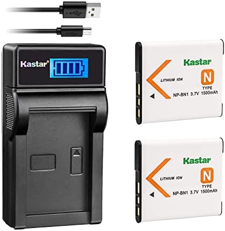Kastar Battery (X2) & LCD Slim USB Charger for Sony NP-BN1 NPBN1 BC-CSN and Cyber-Shot DSC-QX10 QX30 QX100 DSC-TF1 DSC-TX10 TX20 TX30 DSC-W530 DSC-W570 DSC-W650 DSC-W800 DSC-W830 Digital Camera +More