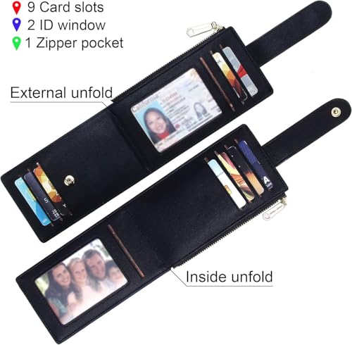 Image of VOGARD RFID PU Leather Card Holder Wallet for Women Slim Wallets Bifold Multi Card Case Zipper Coin Purse (Black)