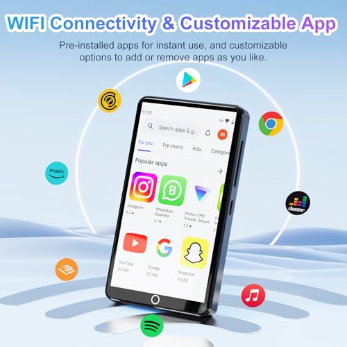Image of Conrain 80GB mp3 Player with Bluetooth and WiFi, 4.02 inch Touchscreen Android MP3 Player with 13MP Rear Camera, MP4 Music Player for Kids with Spotify, Deezer, Amazon Music, Audible