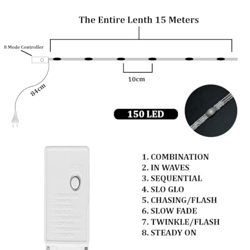Image of fizzytech Decorative String Lights - 150 LED, 8 Flash Modes, Multicolour Copper Wire Fairy Lights for Window, Wall, Garden, Diwali, Christmas, Wedding, Party & Home Decoration (150 LED Point Control)