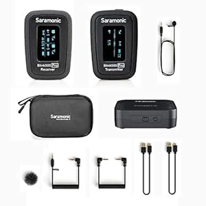 Saramonic Blink500 Pro B1 Mini-stereomicrofoon met oplaadcase, OLED-display en 3,5 mm hoofdtelefoonuitgang voor DSLR-camera’s, spiegelloze camera’s en video, smartphones